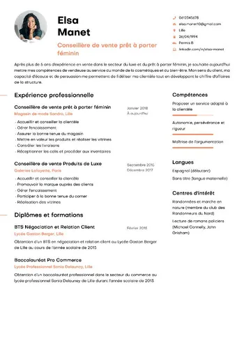 Modèle de CV Vega